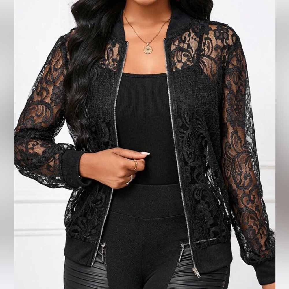 Elegant Black Lace Women's Jacket